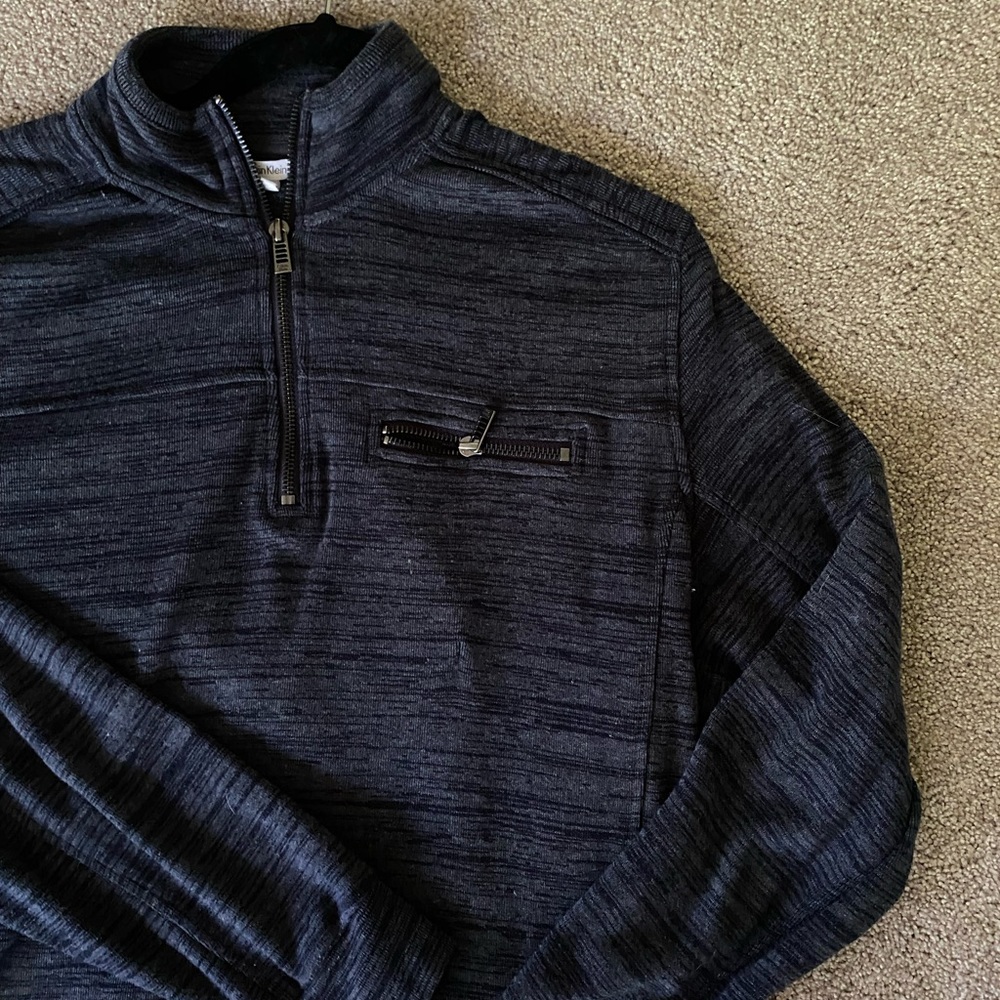 CALVIN KLEIN Sweater 3/4 Zip Navy Blue Pullover Light